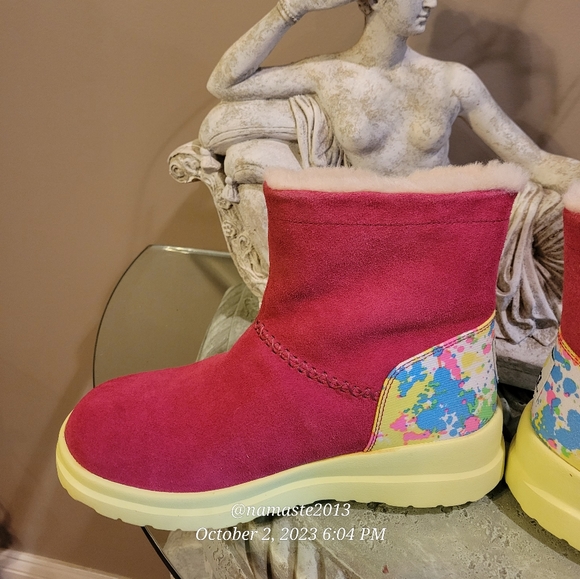 I Heart Ugg Knotty Paint Splatter Ankle Boots Shearling Sherpa Suede Boot #556 - Picture 8 of 14